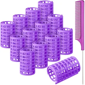 12 Pieces Hair Roller, Large Size Plastic Hair Rollers Hair Curlers with Steel Pintail Comb Rat Tail Comb for Short Hair Long Ha