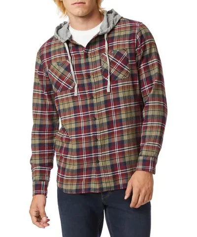 UNIONBAY Red and Green Plaid Flannel Hoodies for Men