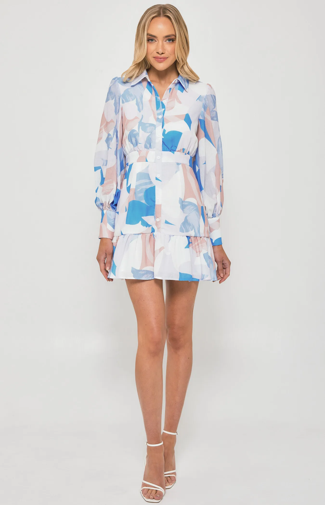 Abstract Print Textured Shirt Dress