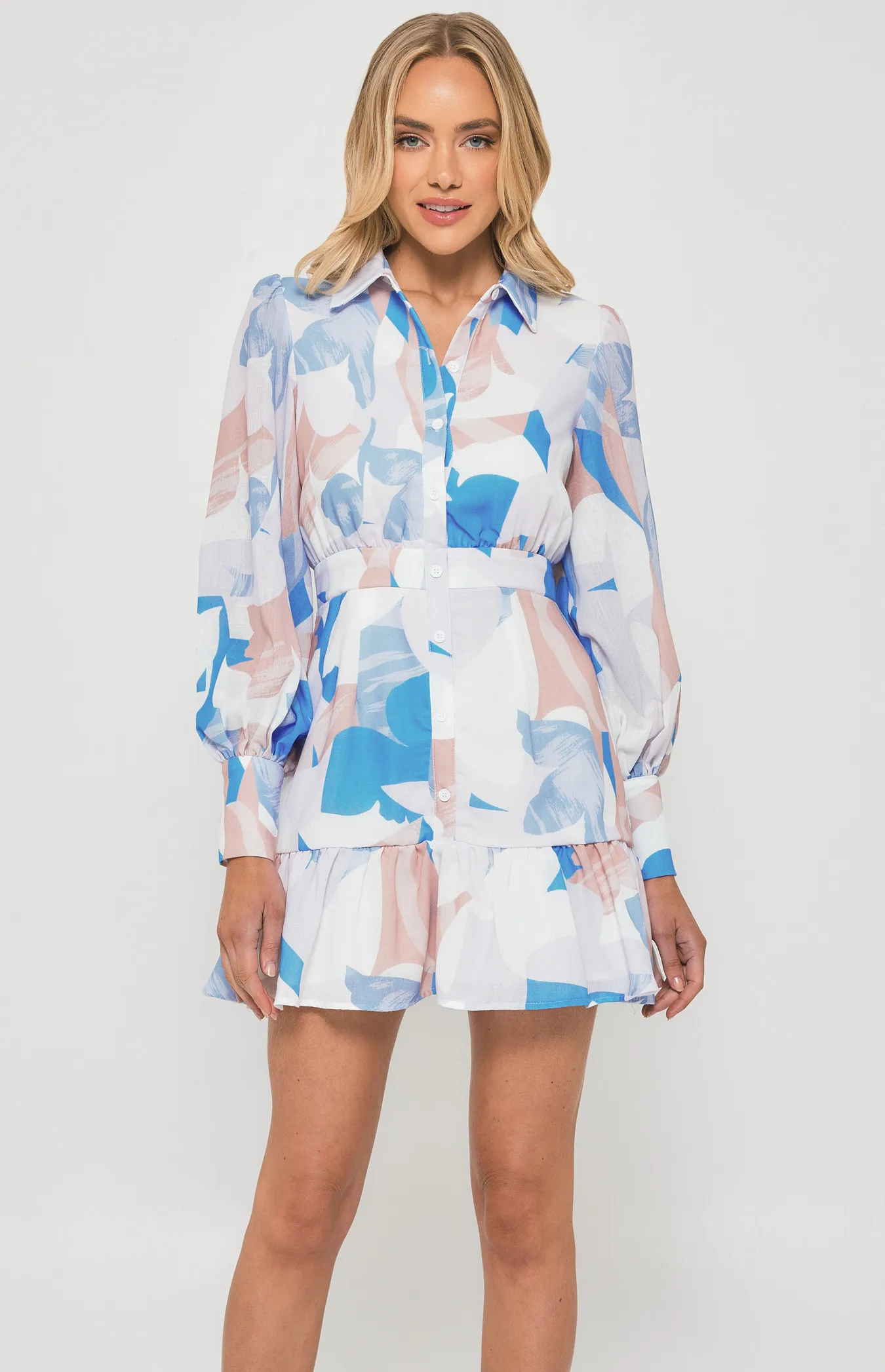 Abstract Print Textured Shirt Dress