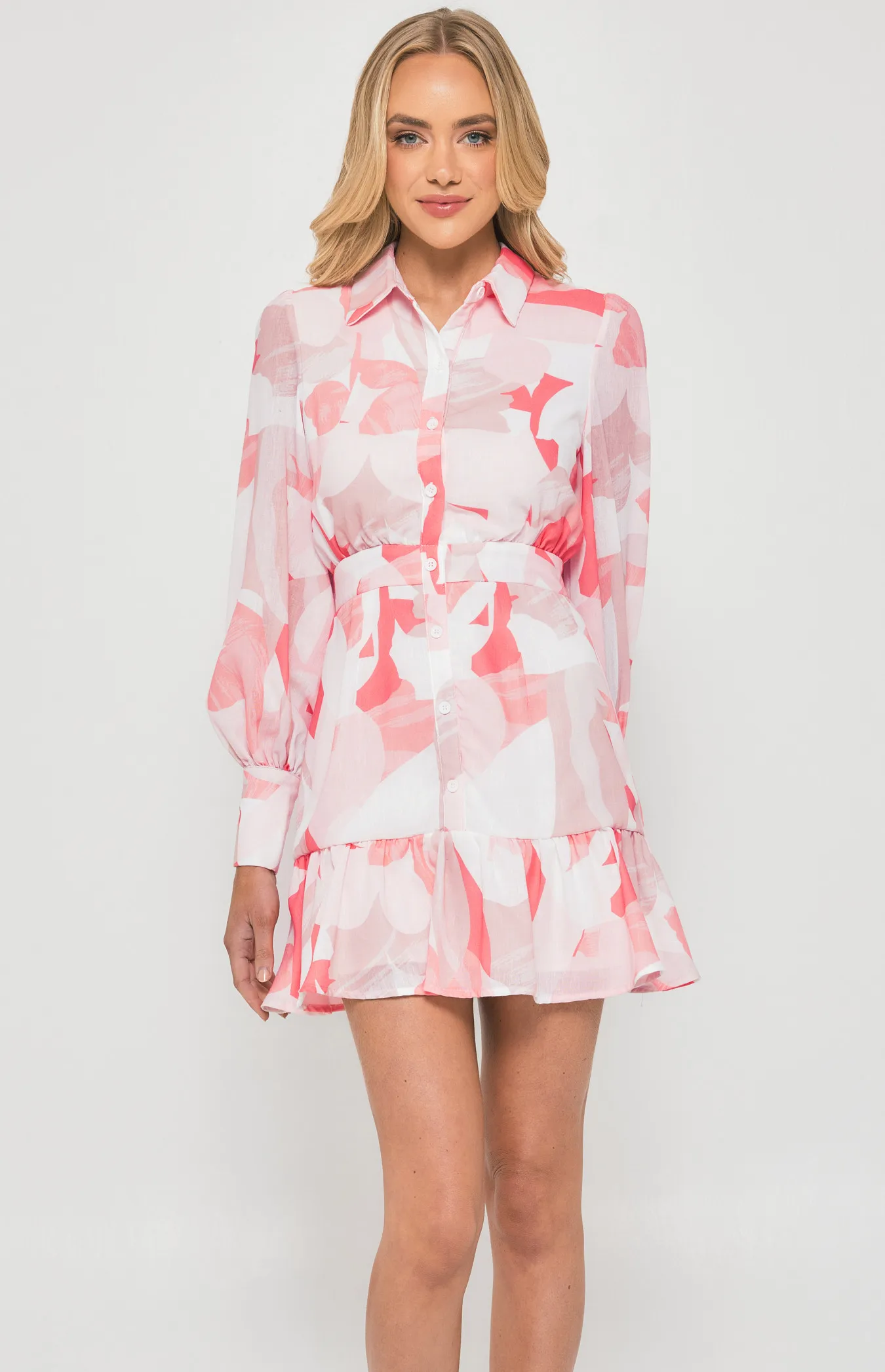 Abstract Print Textured Shirt Dress