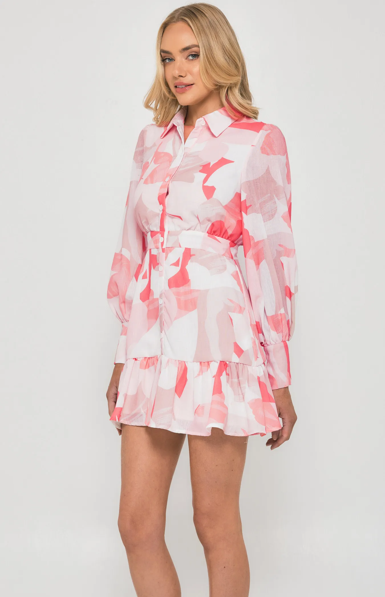 Abstract Print Textured Shirt Dress