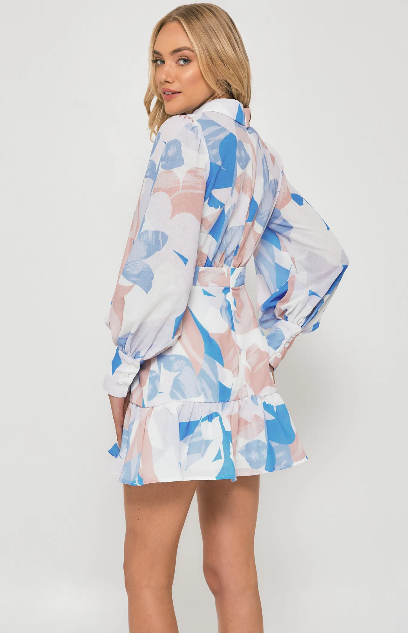 Abstract Print Textured Shirt Dress