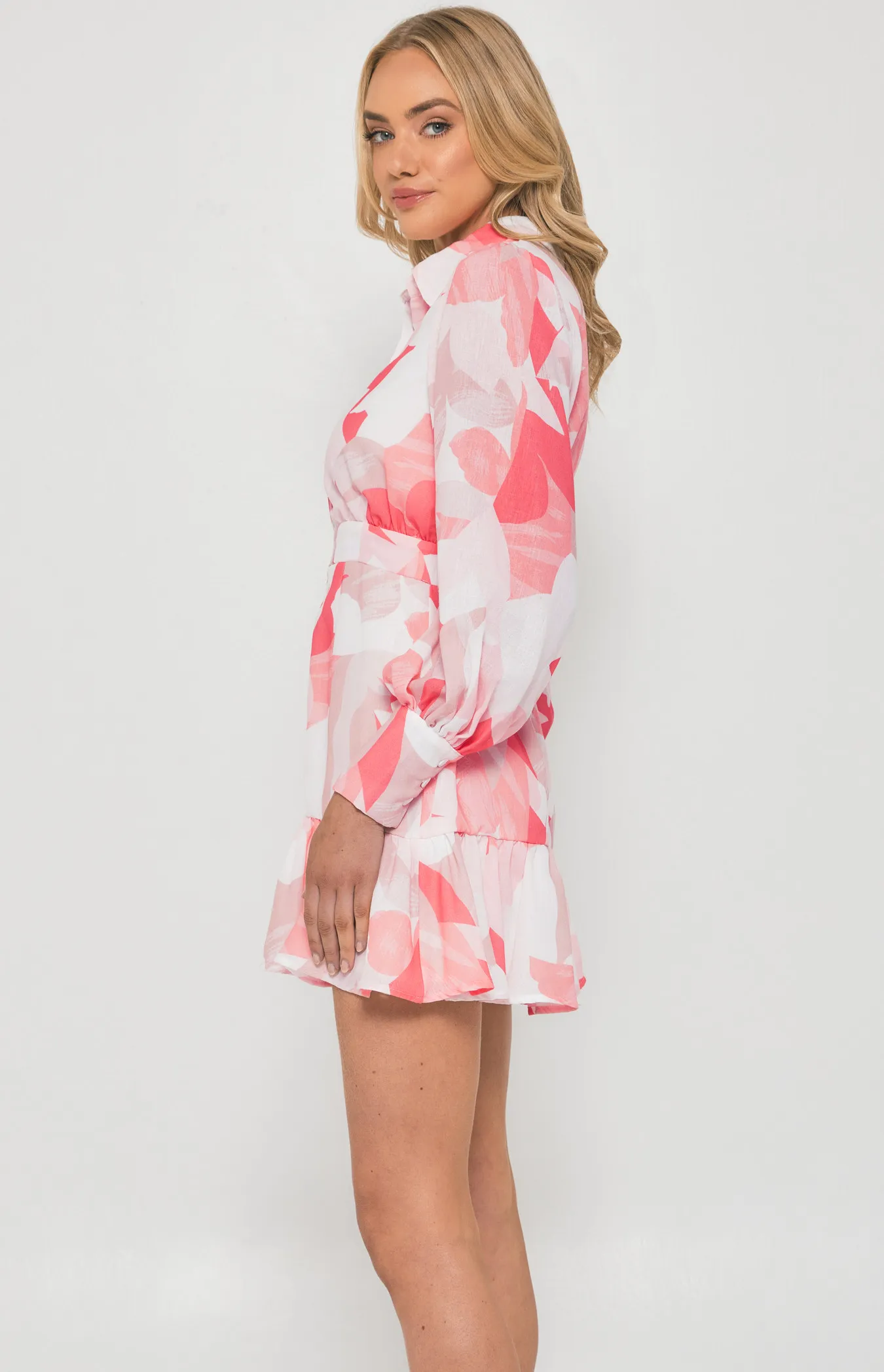 Abstract Print Textured Shirt Dress