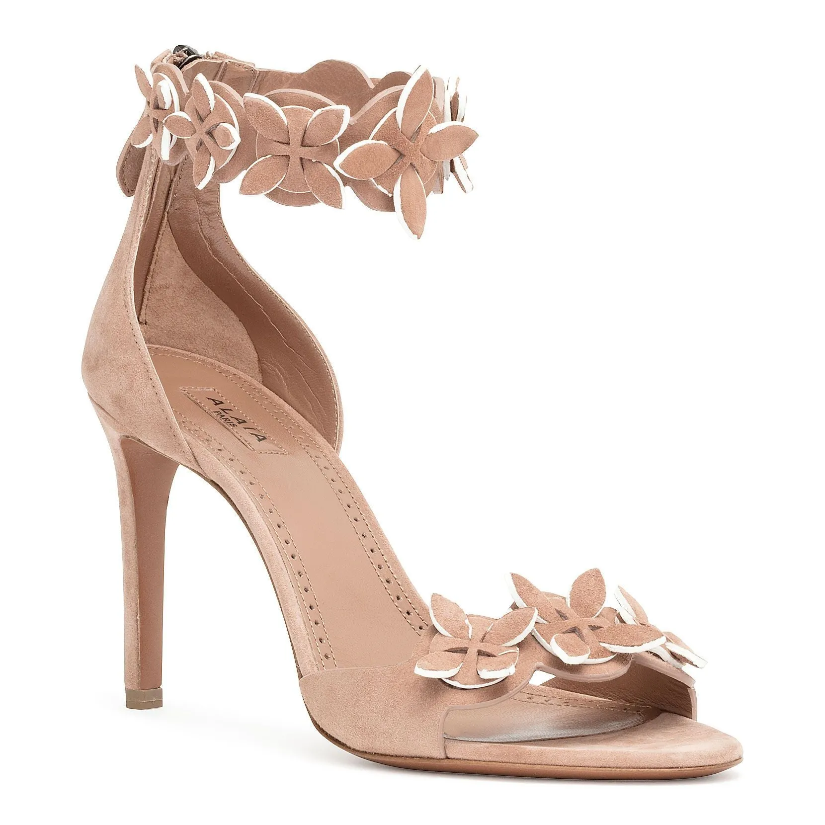 Alaïa Dark Nude Suede Flower Sandals