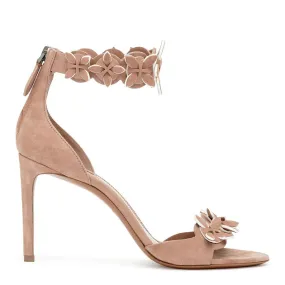 Alaïa Dark Nude Suede Flower Sandals