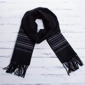 Andean Clouds Black Alpaca Scarf Men