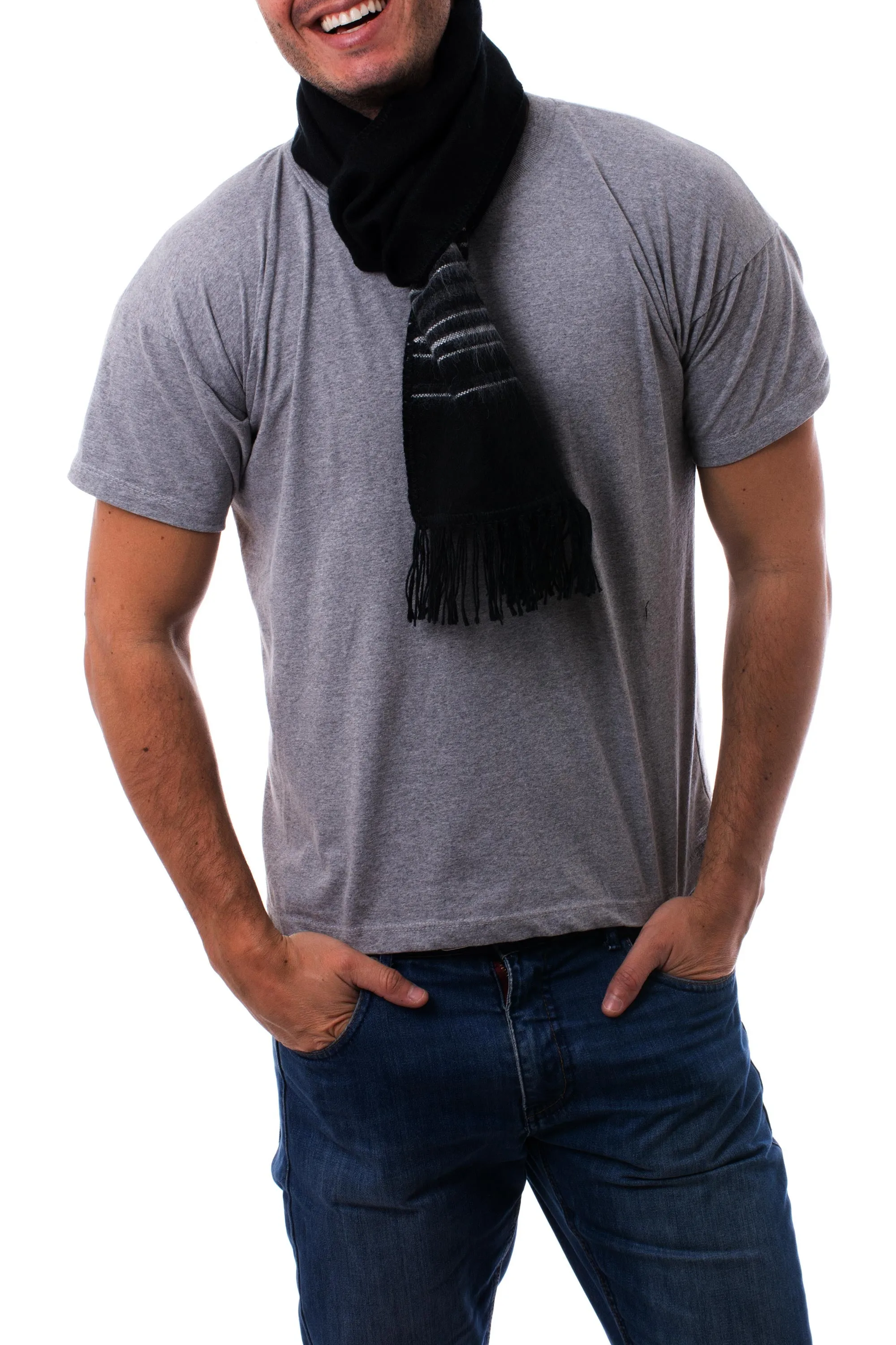 Andean Clouds Black Alpaca Scarf Men