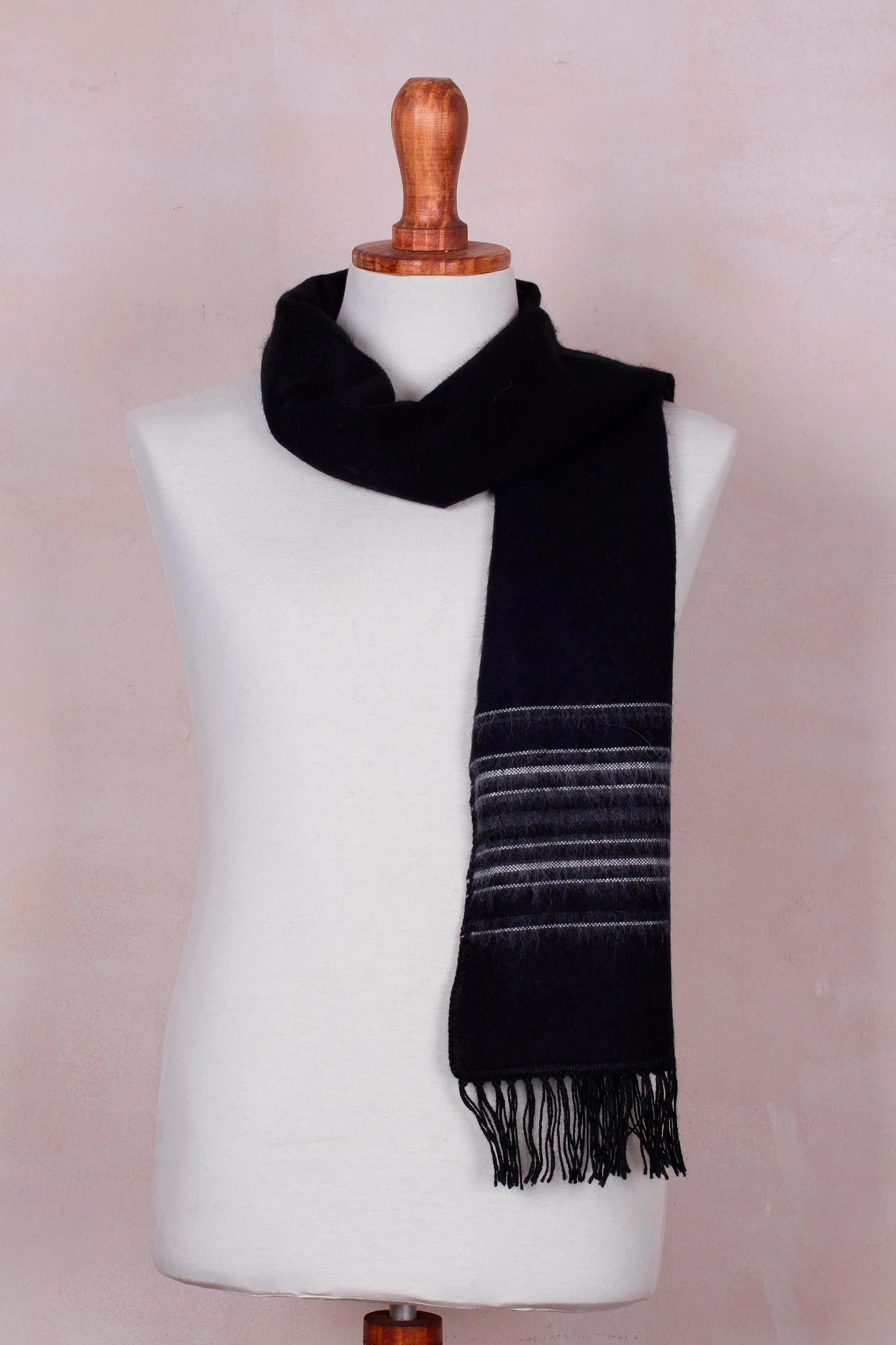 Andean Clouds Black Alpaca Scarf Men