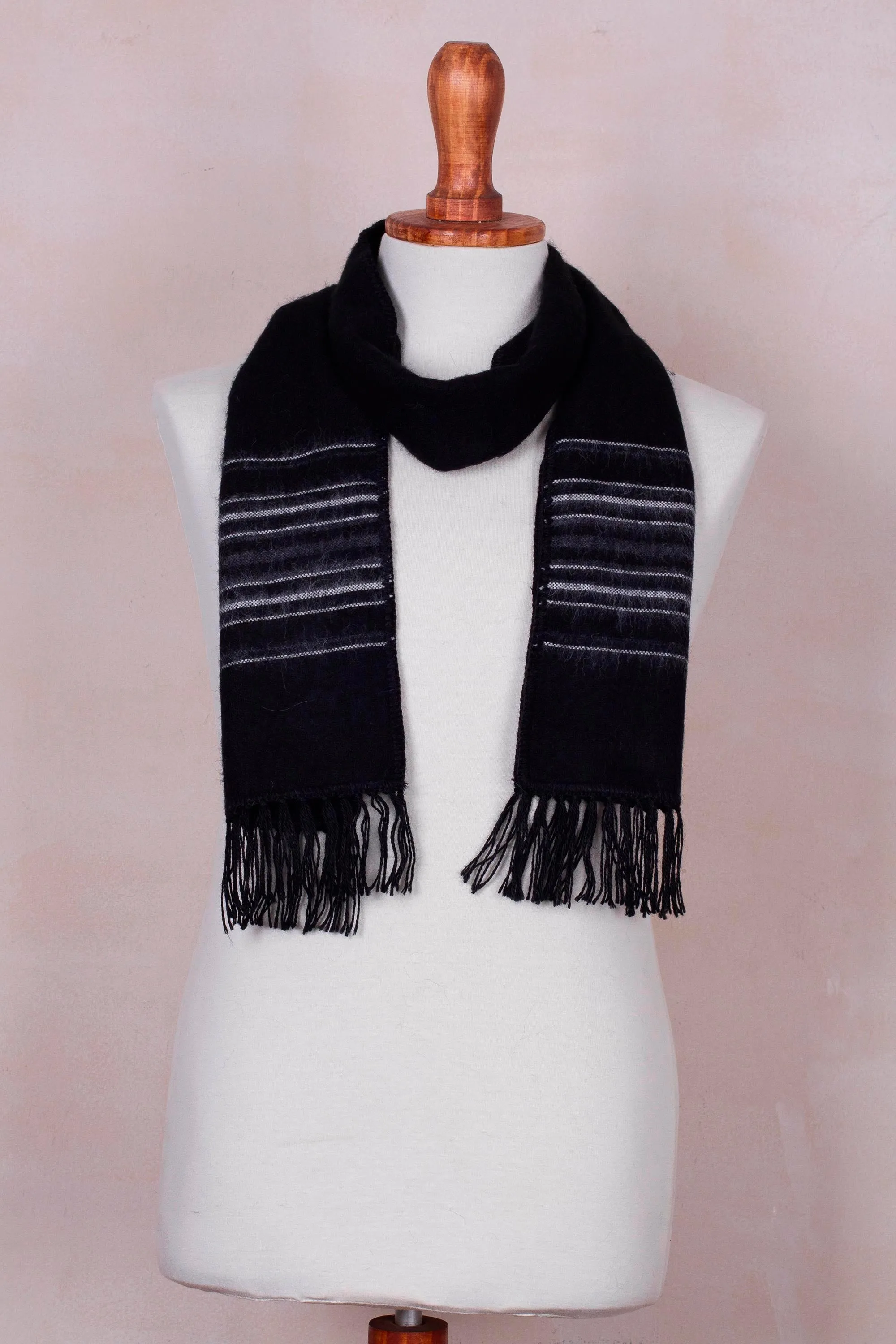 Andean Clouds Black Alpaca Scarf Men