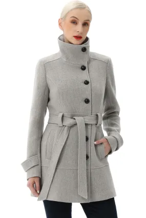 BGSD Women Wool Belted Walking Coat - Women's Wool Coat.