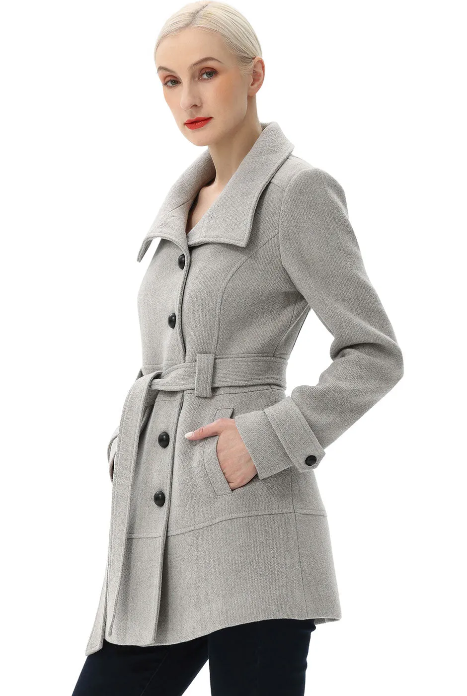 BGSD Women Wool Belted Walking Coat - Women's Wool Coat.