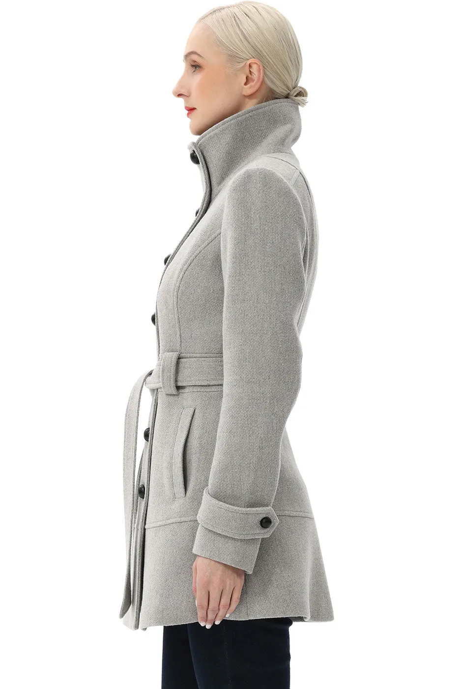 BGSD Women Wool Belted Walking Coat - Women's Wool Coat.