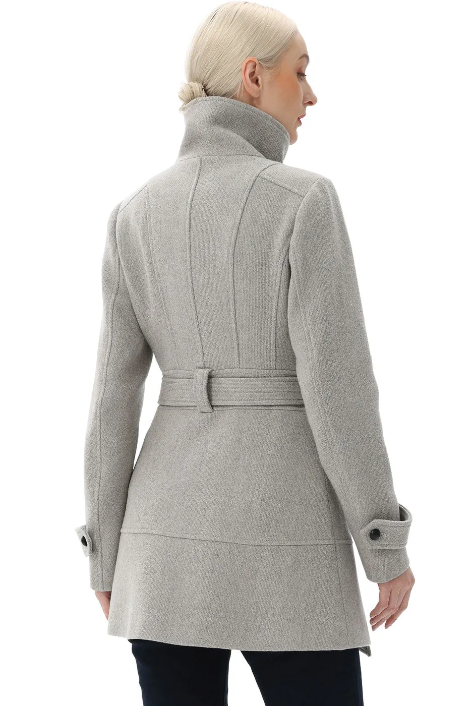 BGSD Women Wool Belted Walking Coat - Women's Wool Coat.