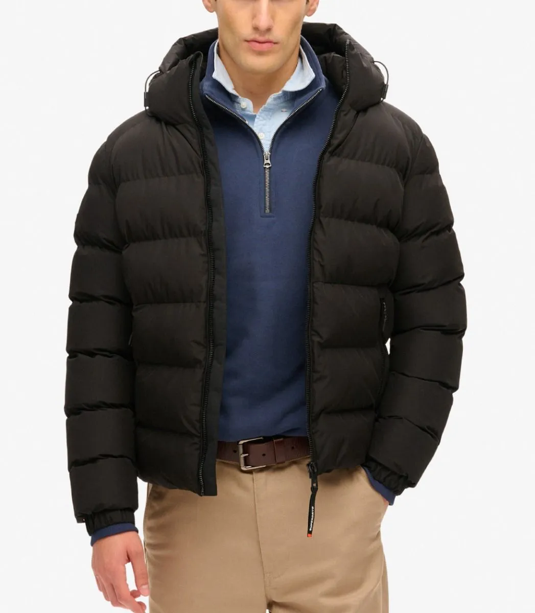 Black Sport Puffer Jacket with Hood by Superdry