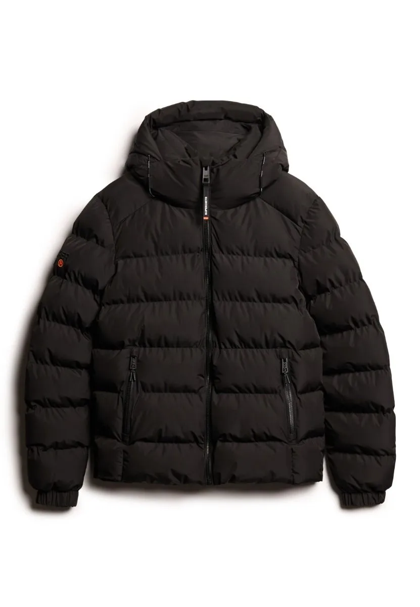 Black Sport Puffer Jacket with Hood by Superdry