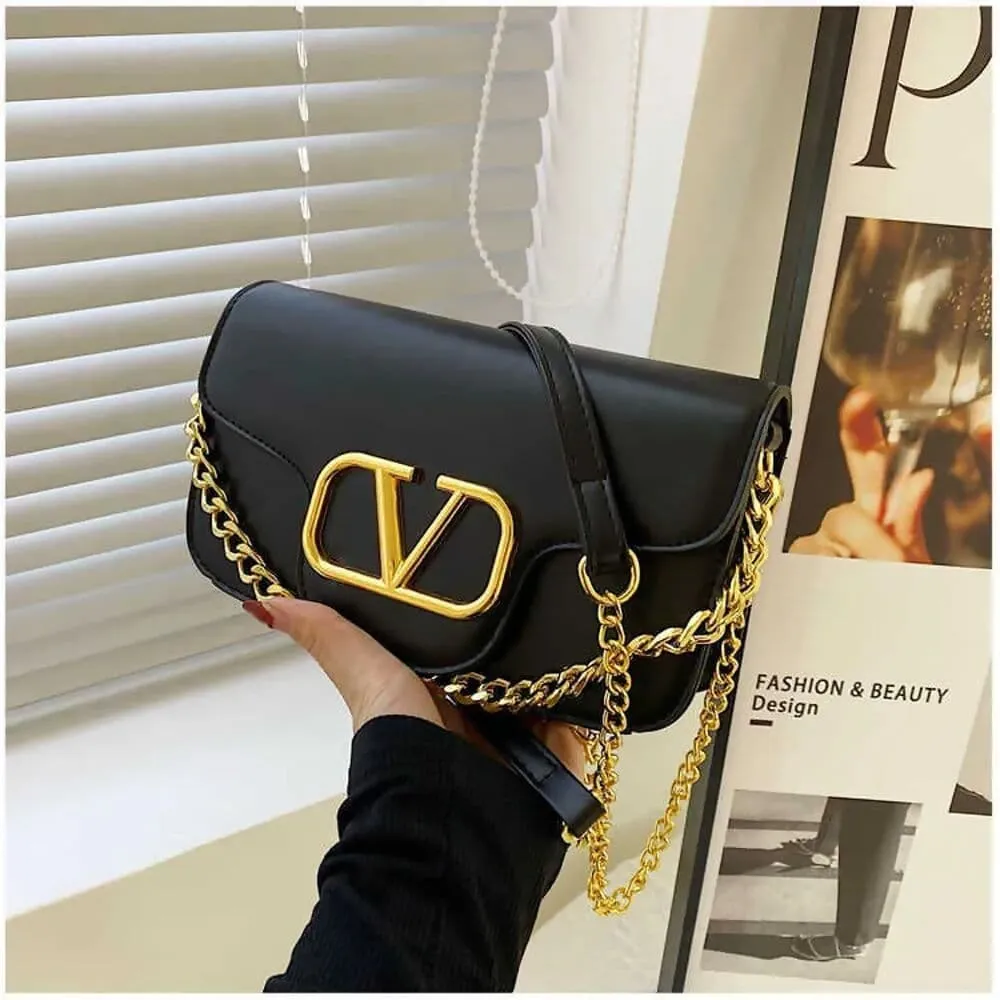 Black V BUCKLE Clutch Bag