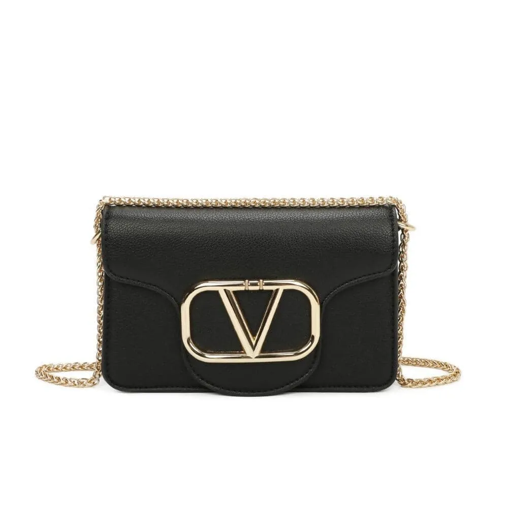 Black V BUCKLE Clutch Bag