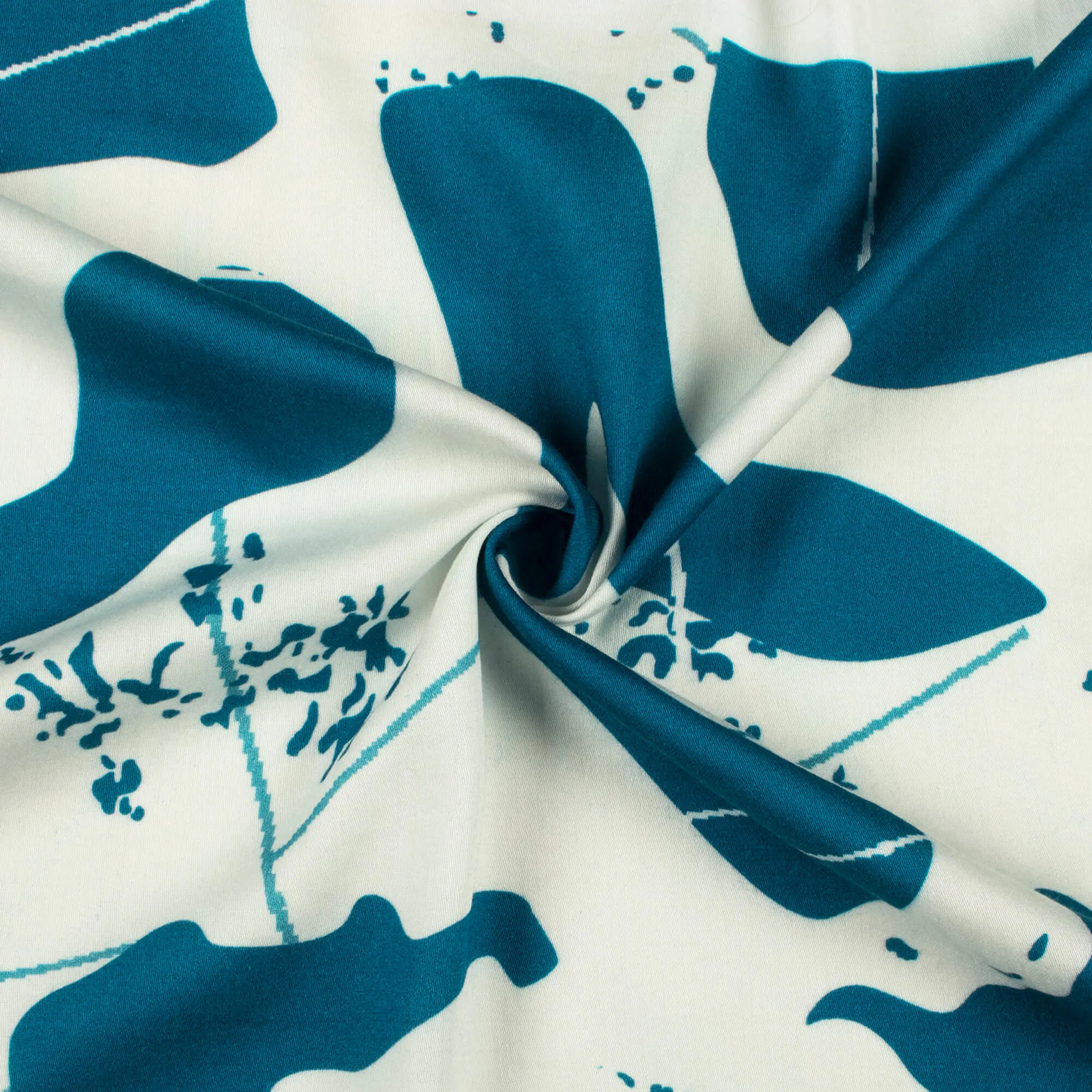 Blue and White Abstract Viscose Rayon Digital Print Fabric (Width 58 Inches)