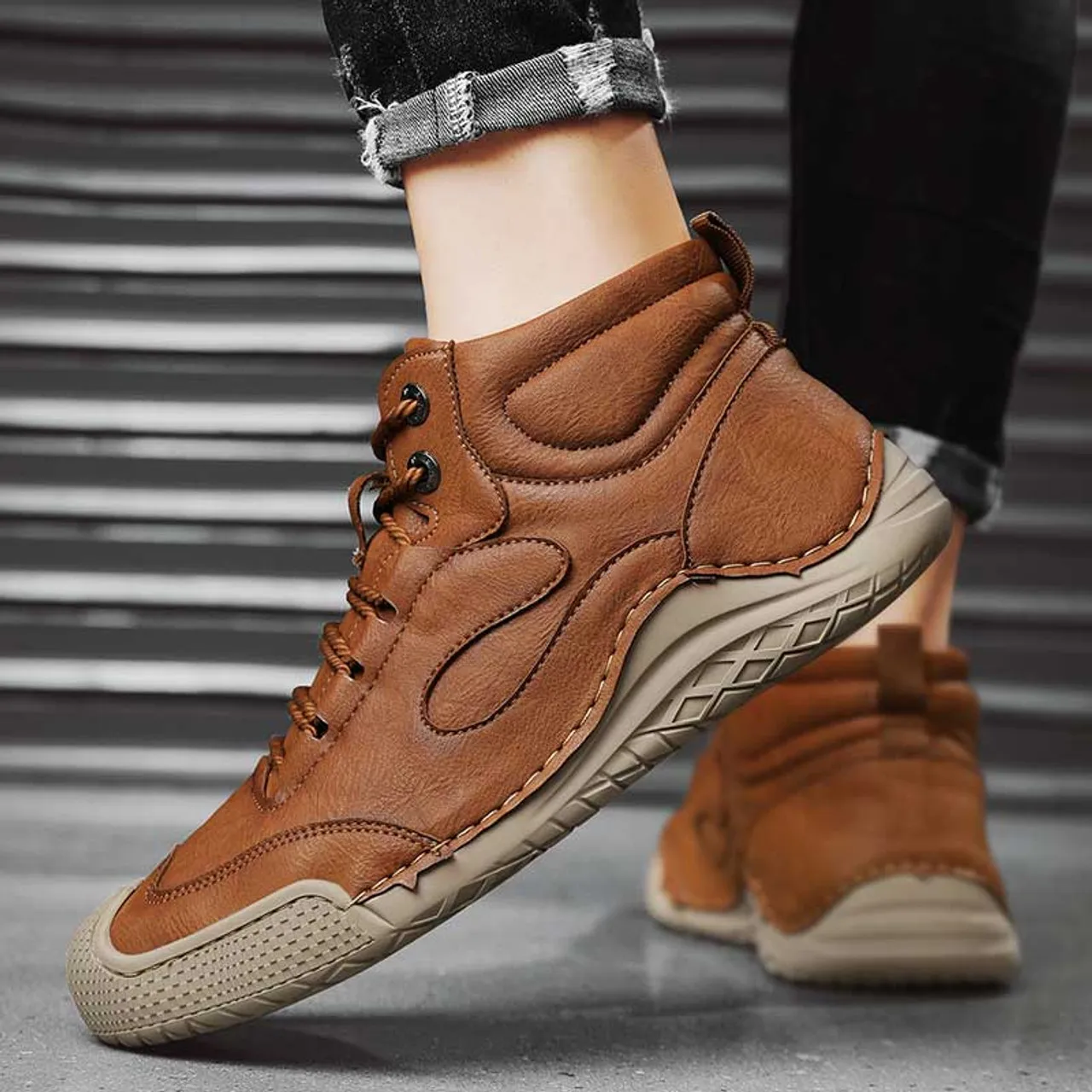 Brown Casual Shoe Sneaker with Thread & Layer Accents