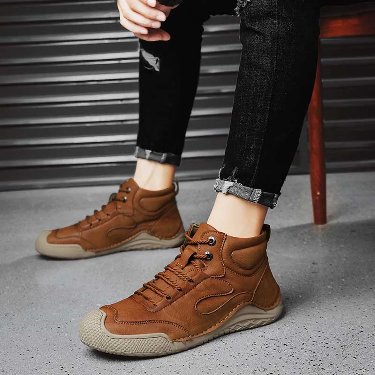 Brown Casual Shoe Sneaker with Thread & Layer Accents