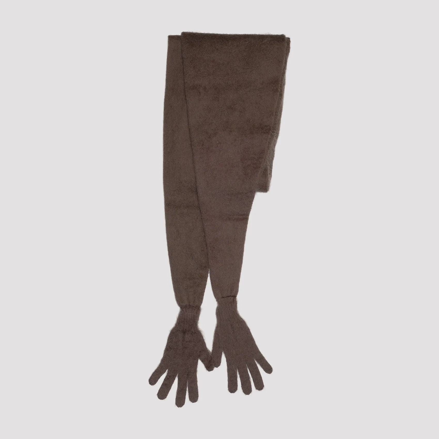 Brown Mohair Scarf with Gloves for Women