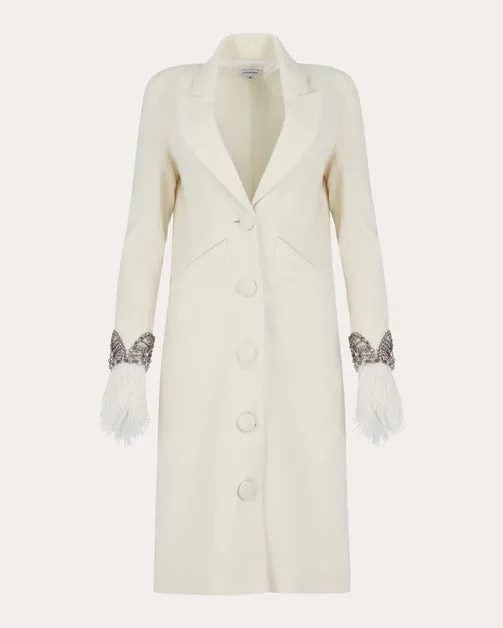 Cavanagh Baker Crystal Wool Coat with Feather Trim