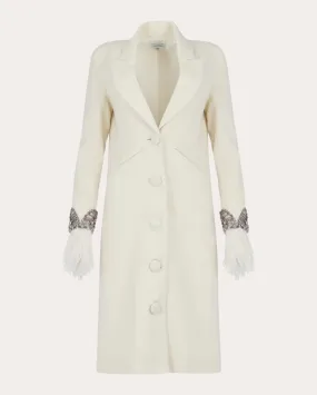 Cavanagh Baker Crystal Wool Coat with Feather Trim