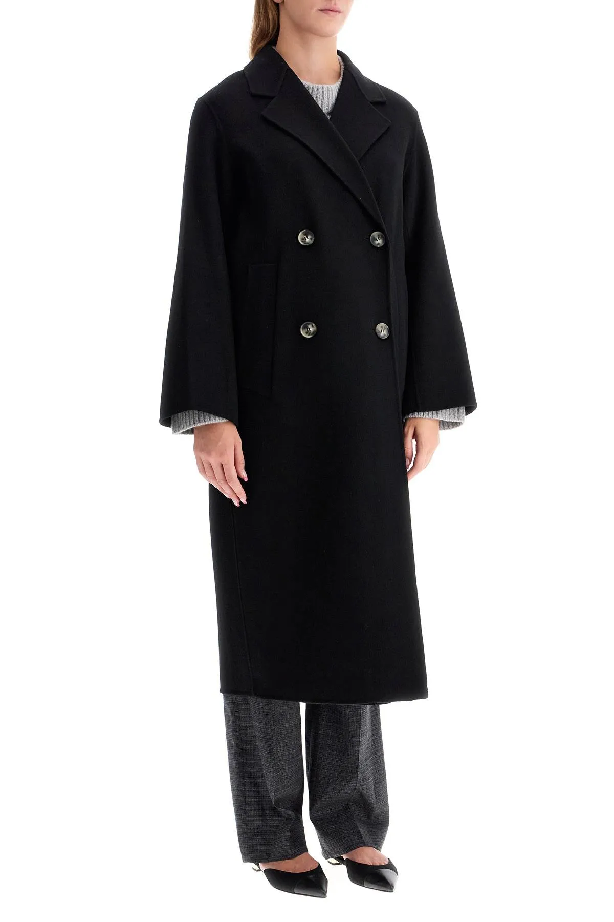 Clara black wool coat, double-breasted style - IO1123F1105