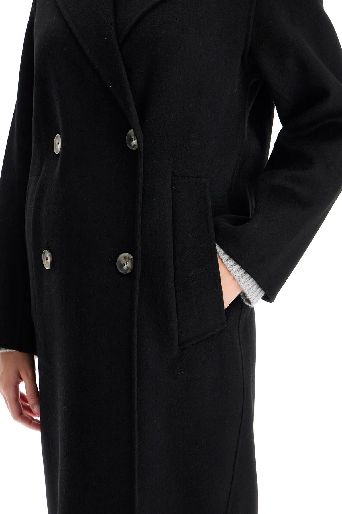 Clara black wool coat, double-breasted style - IO1123F1105