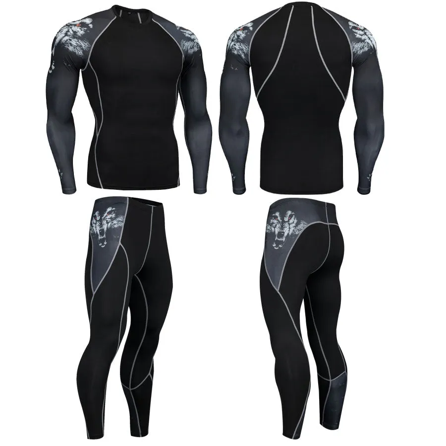 Compression Rash Guard, Leggings & Shorts Set for Jiu Jitsu, MMA, Grappling & Wrestling - Lone Wolf 2 Long Sleeve