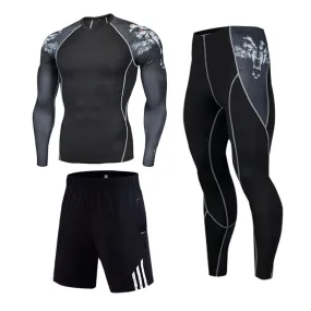 Compression Rash Guard, Leggings & Shorts Set for Jiu Jitsu, MMA, Grappling & Wrestling - Lone Wolf 2 Long Sleeve