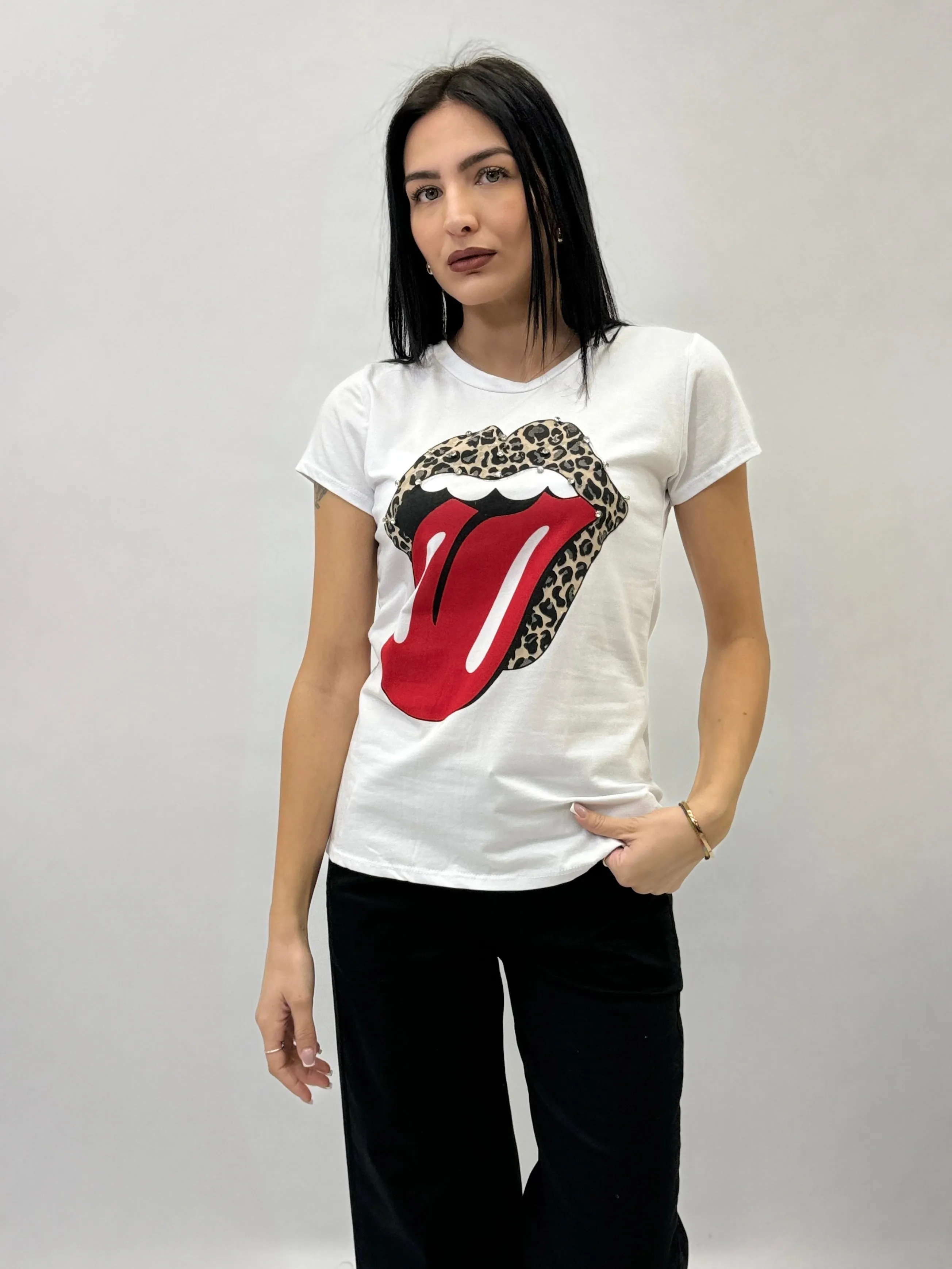 Cotton T-shirt with Mouth Print