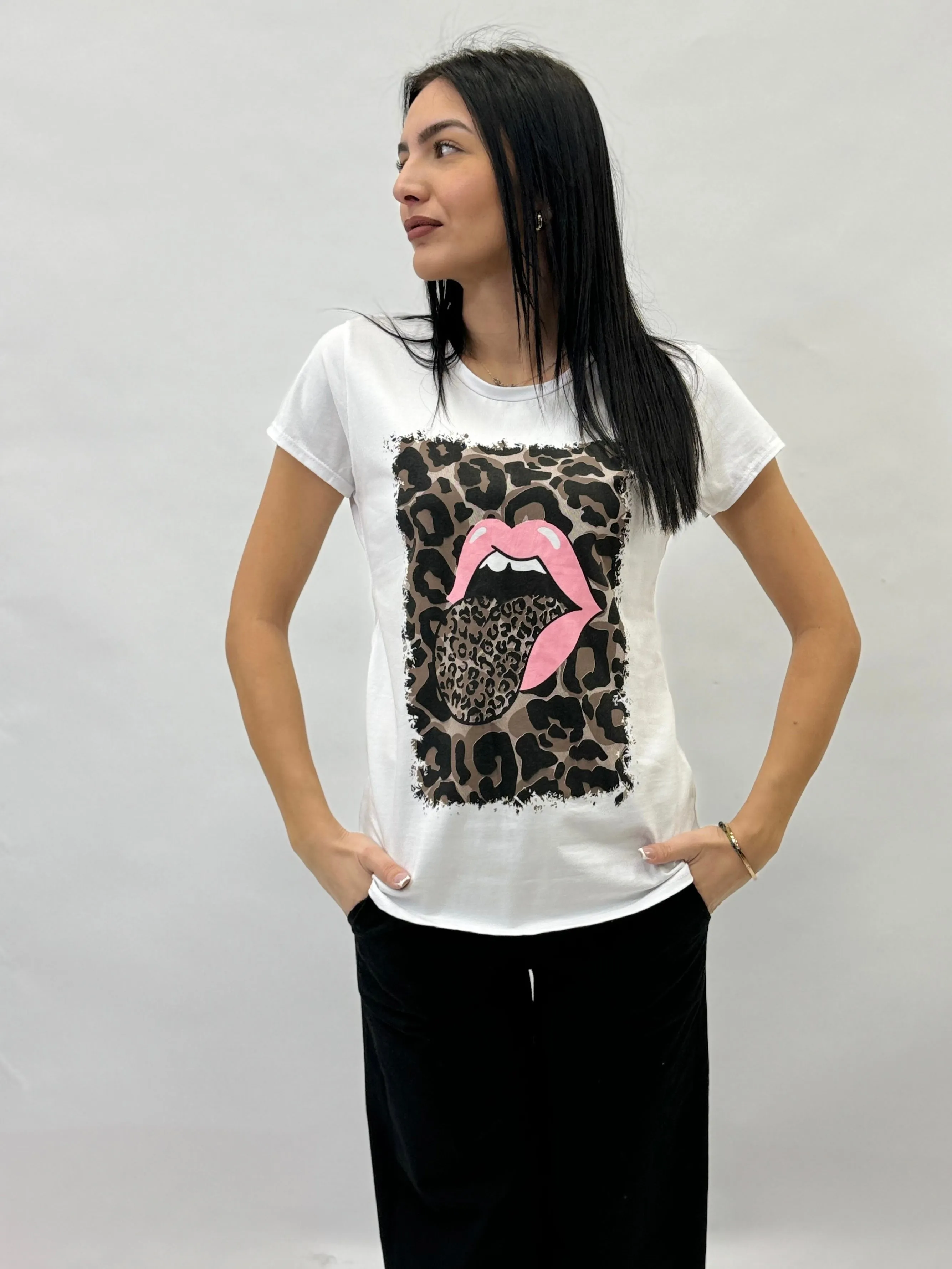 Cotton T-shirt with Mouth Print