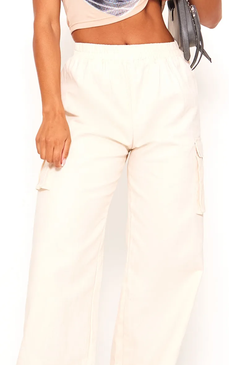 Cream High Waisted Wide Leg Cargo Trousers