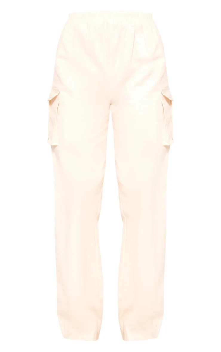 Cream High Waisted Wide Leg Cargo Trousers