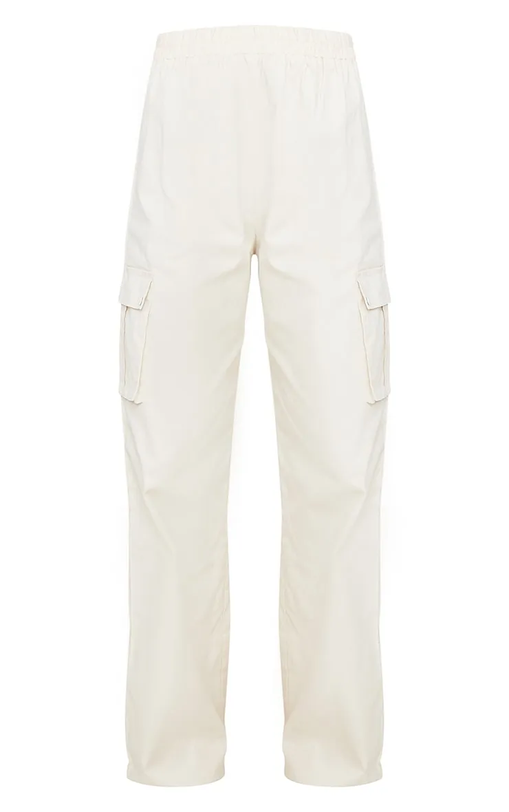 Cream High Waisted Wide Leg Cargo Trousers