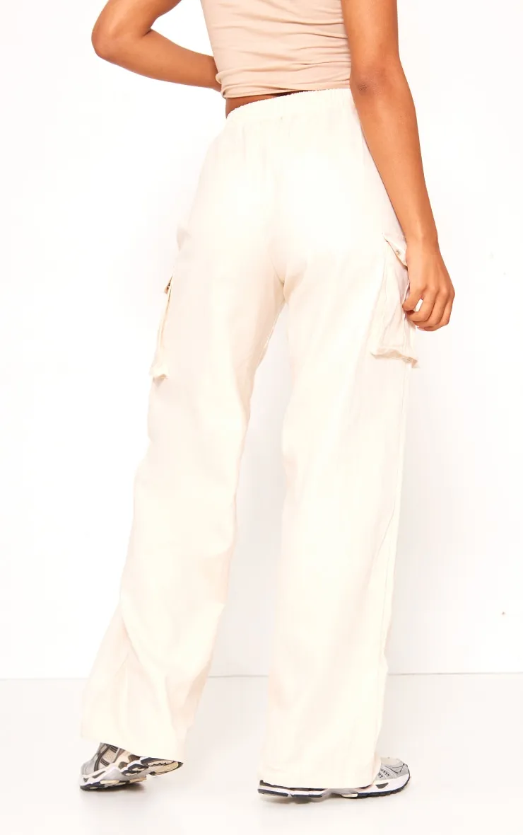 Cream High Waisted Wide Leg Cargo Trousers