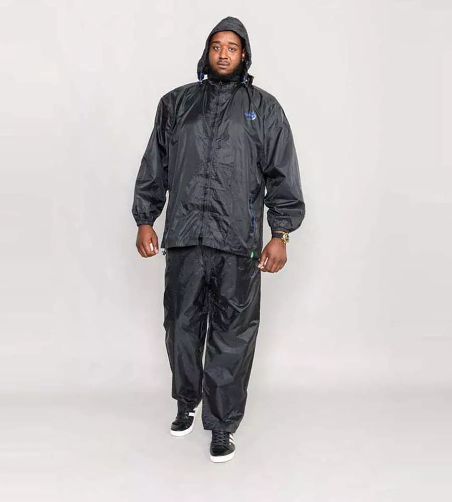 D555 Big Men's Packable Weatherproof Rain Jacket (ZAC BLACK)