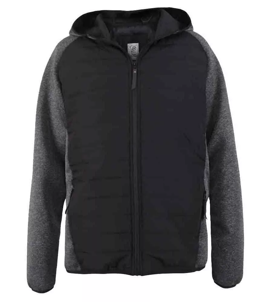 D555 Big Men's Quilted Jacket Fleece Sleeves Hood HIGHAMPTON