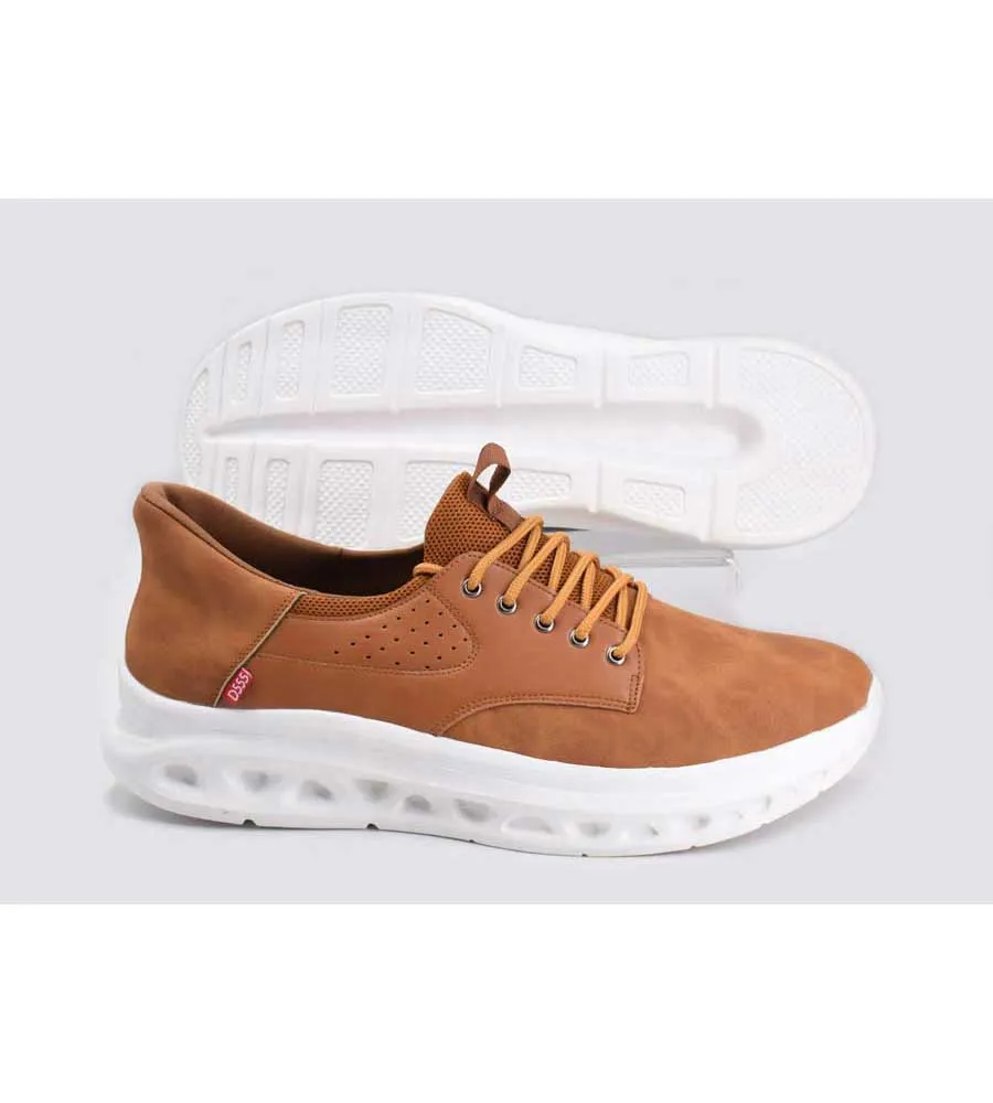 D555 Big Men's Tan Hands-Free Shoes with PU, Faux Suede Top and Faux Laces (DARTFORD 1)