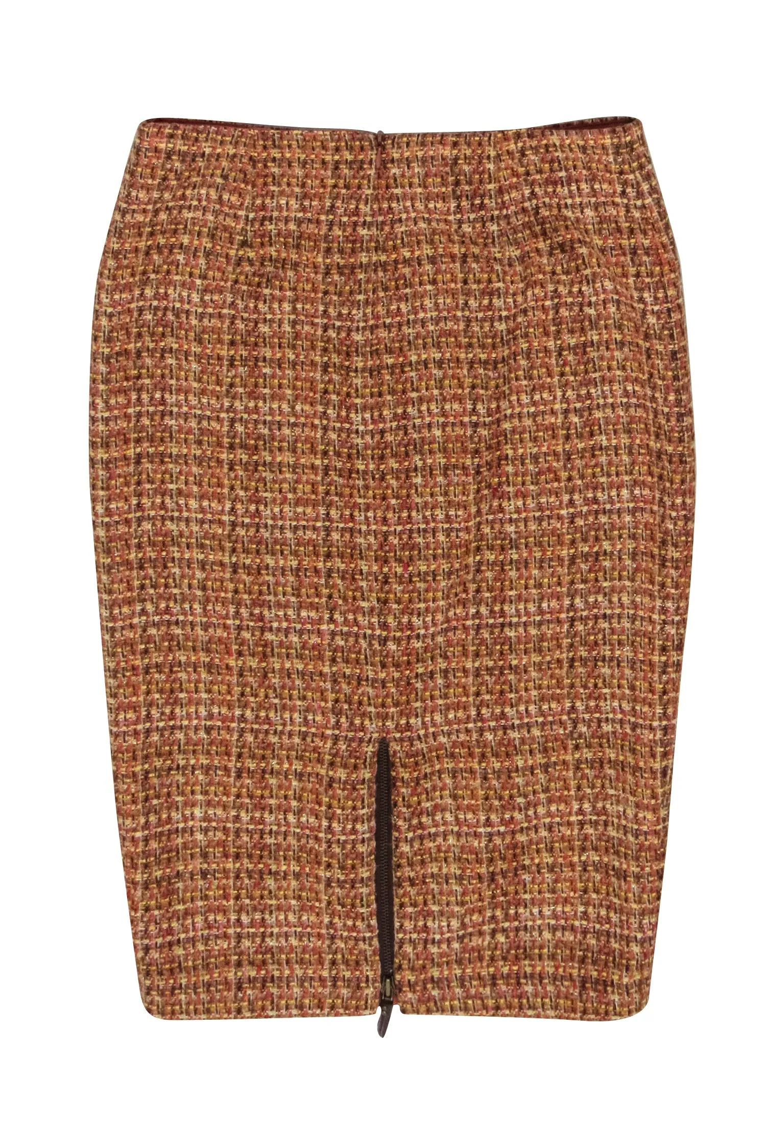 David Meister - Orange, Red, Yellow & Gold Tweed Pencil Skirt Sz 4