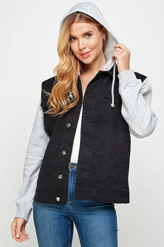 Denim Jacket with Fleece Hoodies for Women