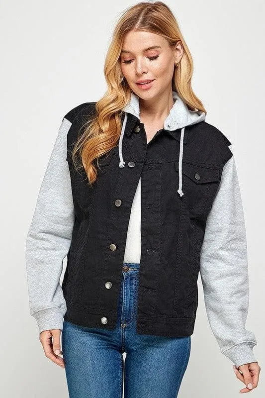 Denim Jacket with Fleece Hoodies for Women