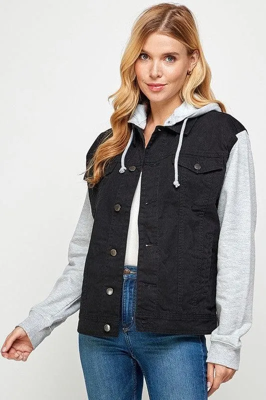 Denim Jacket with Fleece Hoodies for Women