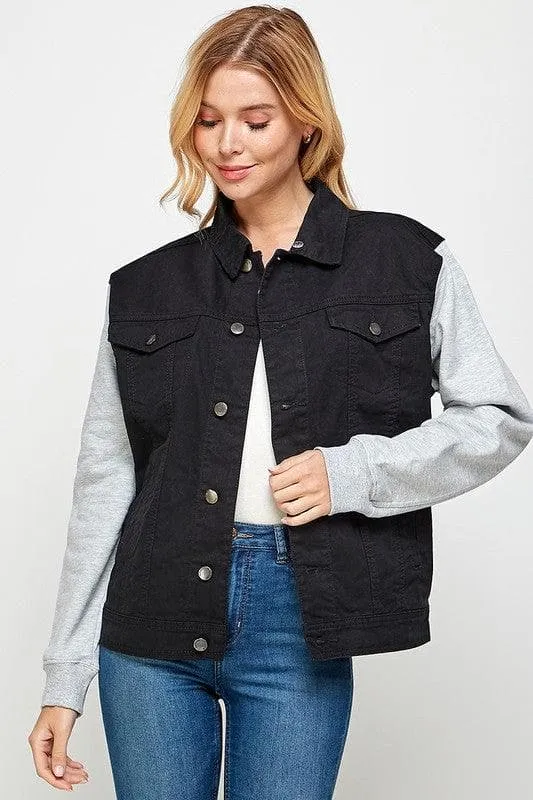 Denim Jacket with Fleece Hoodies for Women