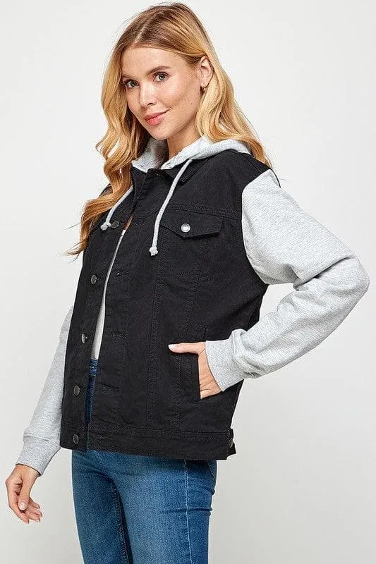 Denim Jacket with Fleece Hoodies for Women