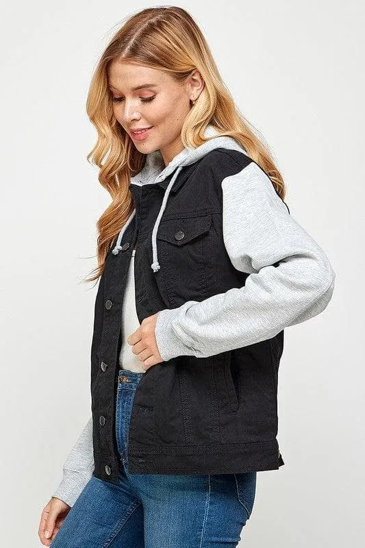 Denim Jacket with Fleece Hoodies for Women