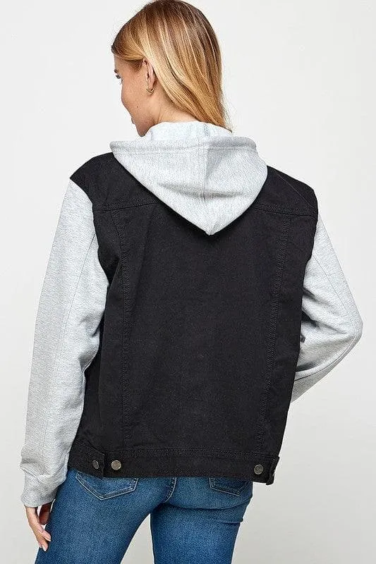 Denim Jacket with Fleece Hoodies for Women