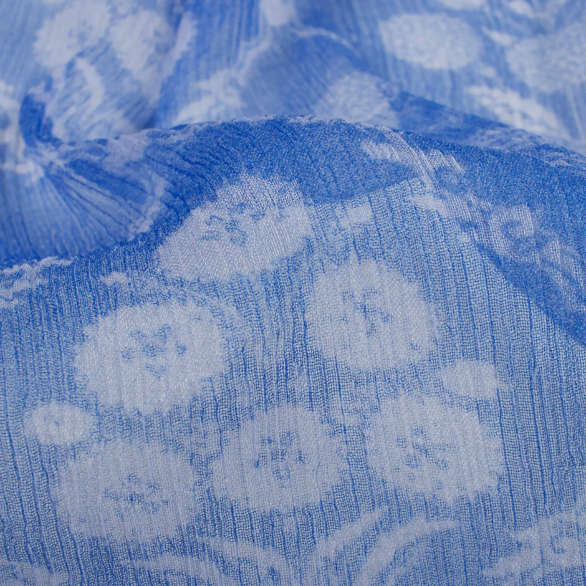 Digital Print Royal Blue White Floral Bemberg Chiffon Fabric